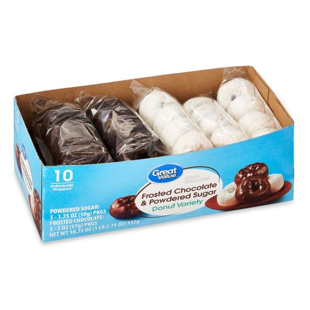 Great Value Donut Variety, Frosted Chocolate & Powdered Sugar