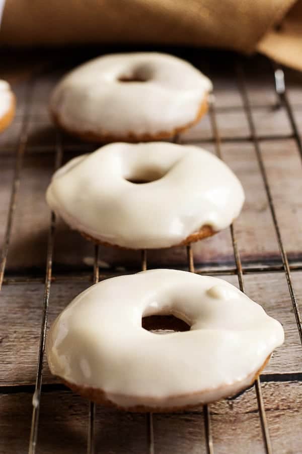 Low-carb healthy baked yeast doughnuts with cream cheese glaze