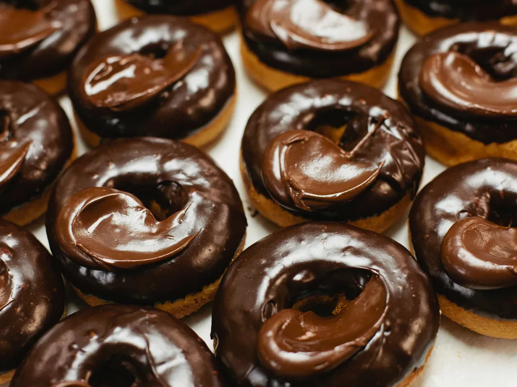 mini chocolate frosted donuts